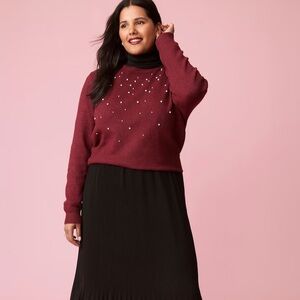 George Red Knit Sweater with Pearl Embellishments